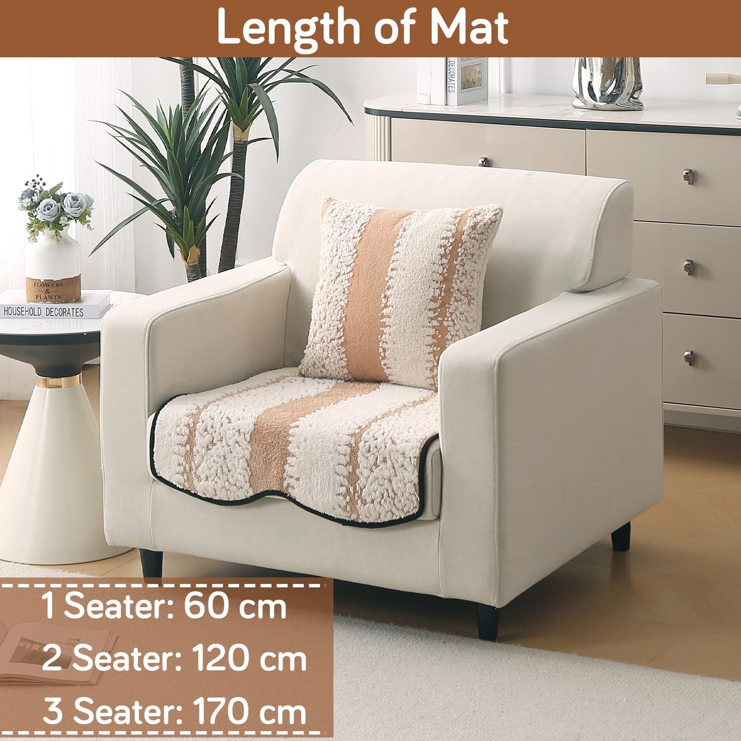 Luxury Wavy Anti Slip Plush Sofa Cover Mat, Desert Brown