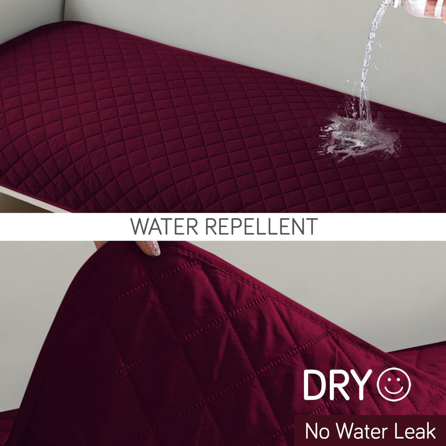HOKIPO Waterproof Quilted Quick Dry L Shape Sofa Seat Cover Mat, Burgundy