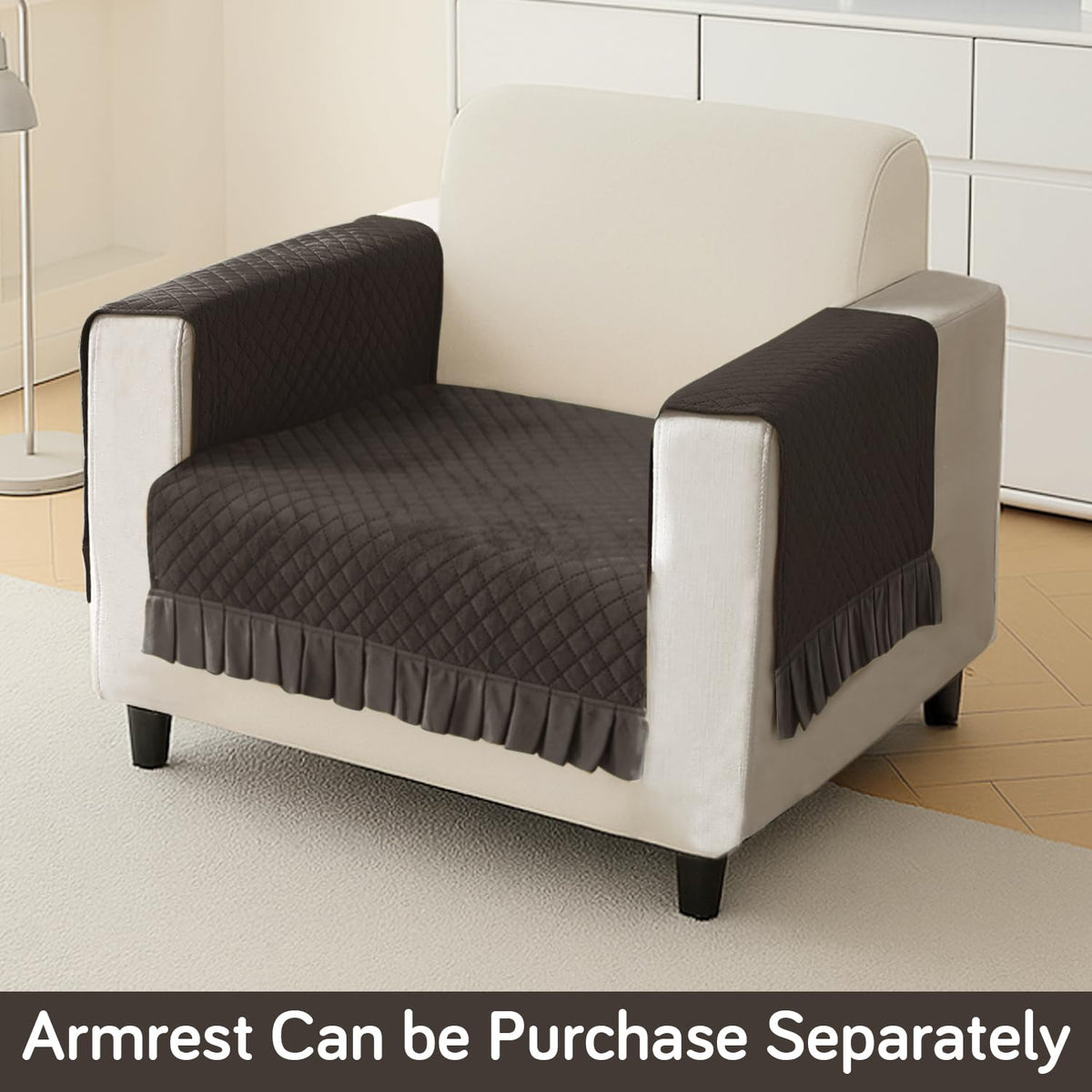 Holland Velvet Sofa Cover Seat Mat with Frill for 1/2/3 - Seater, Dark Grey