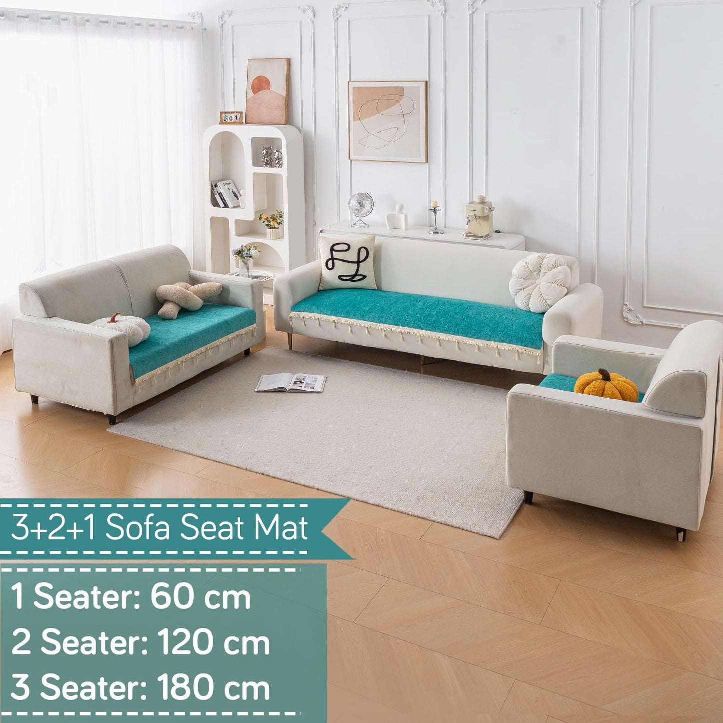 Serenity Tassel Chenille Sofa Cover with Tassel – Ocean Teal