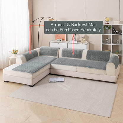 Diamond Plush Premium Quilted L Shape Sofa Cover Seat Mat, Grey