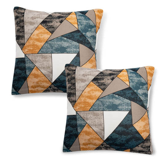 HOKIPO Stretchable Pack of 2 Cushion Cover 16x16, Multicolor Geometric Print