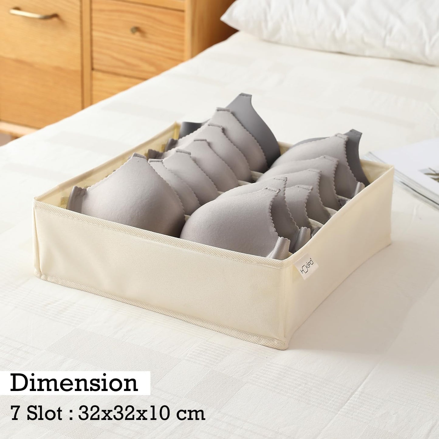 Undergarment Organizer Storage Box for Drawers Panty Socks Tie Lingerie Organizer for Wardrobe, 7/16/24 Grid, Beige