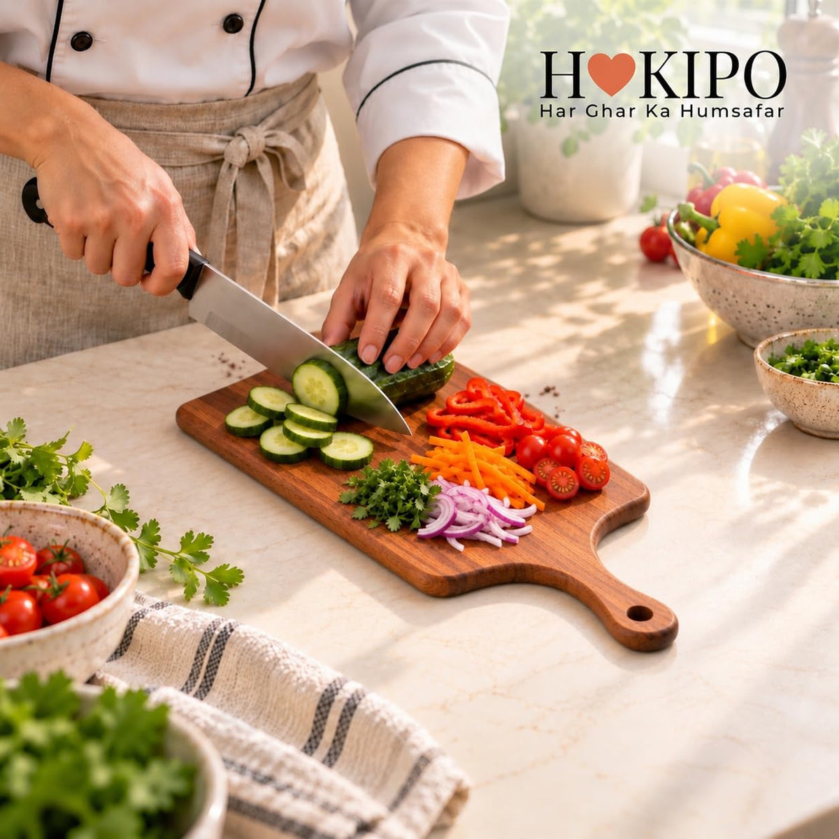 HOKIPO Arbor Acacia Wood Chopping Board with Handle, Cutting Board 43.5 cm - image 8