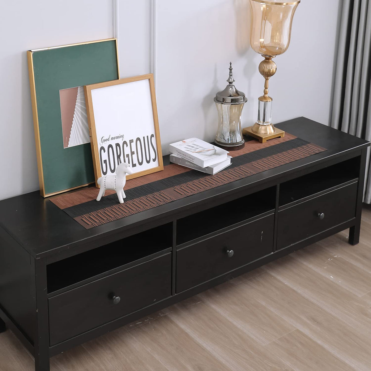 Buy Metallic Brown Colour PVC Side Tables Runner | HOKIPO