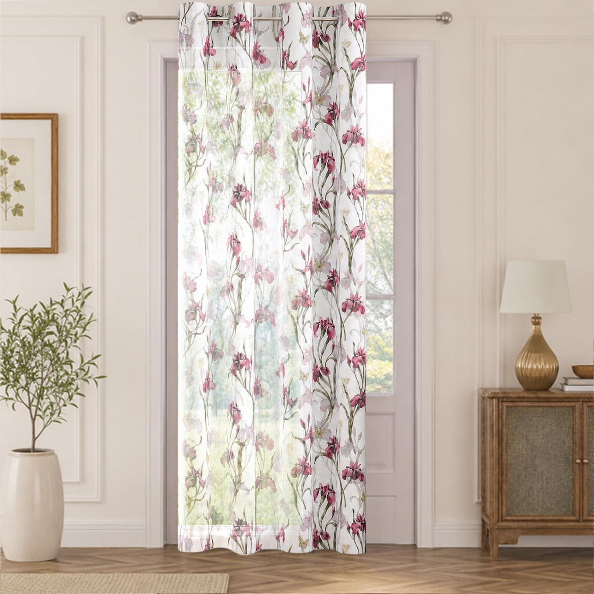 HOKIPO Iris Sheer Curtains, 7 Feet Long - Onion Pink - image 2