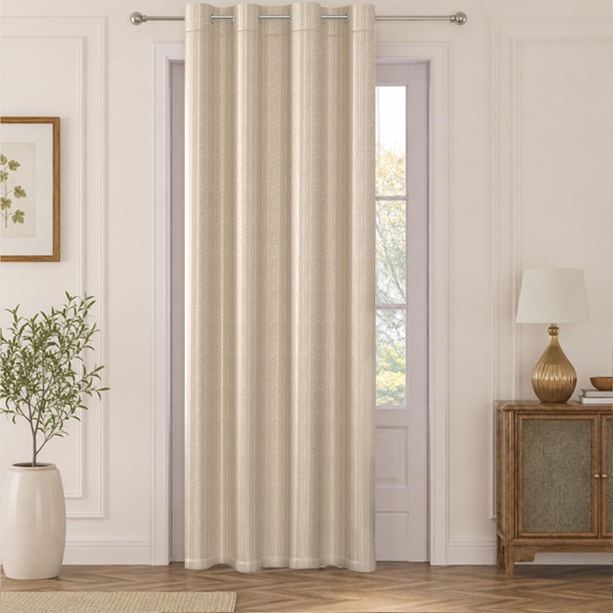 HOKIPO Royal Blend Eyelet Curtains, 7 Feet Long - Soft Beige - image 2