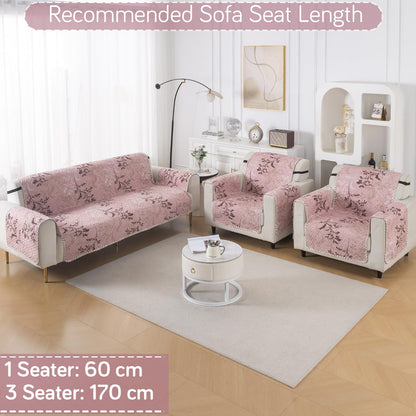 Easy Drape Reversible Quilted 5-Seater Sofa Cover (3+1+1), Blush Branch