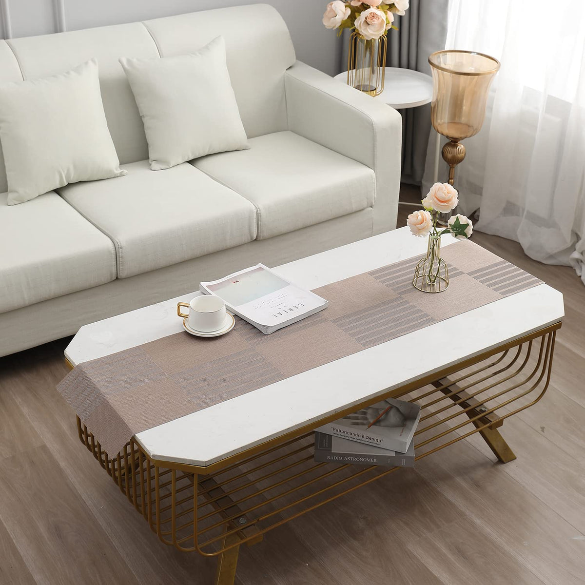 Buy Light Brown Leaf Colour PVC Table Runner for Center & Coffee Table​