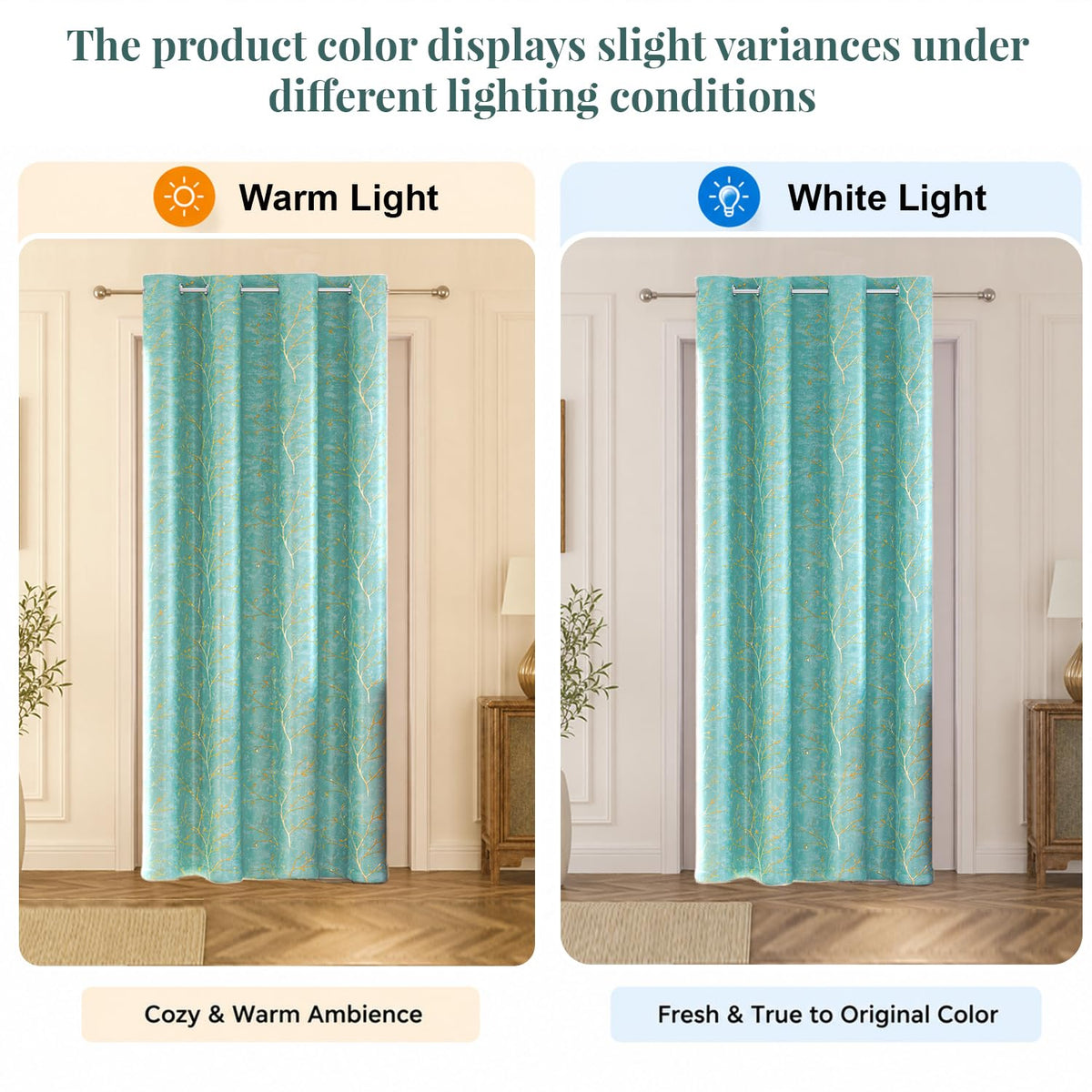 HOKIPO Shimmer Foil Printed Curtains, 7 Feet Long - Aqua - image 6