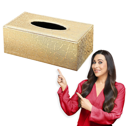 Buy Golden Faux Leather Tissue Paper Box – Stylish Holder | HOKIPO