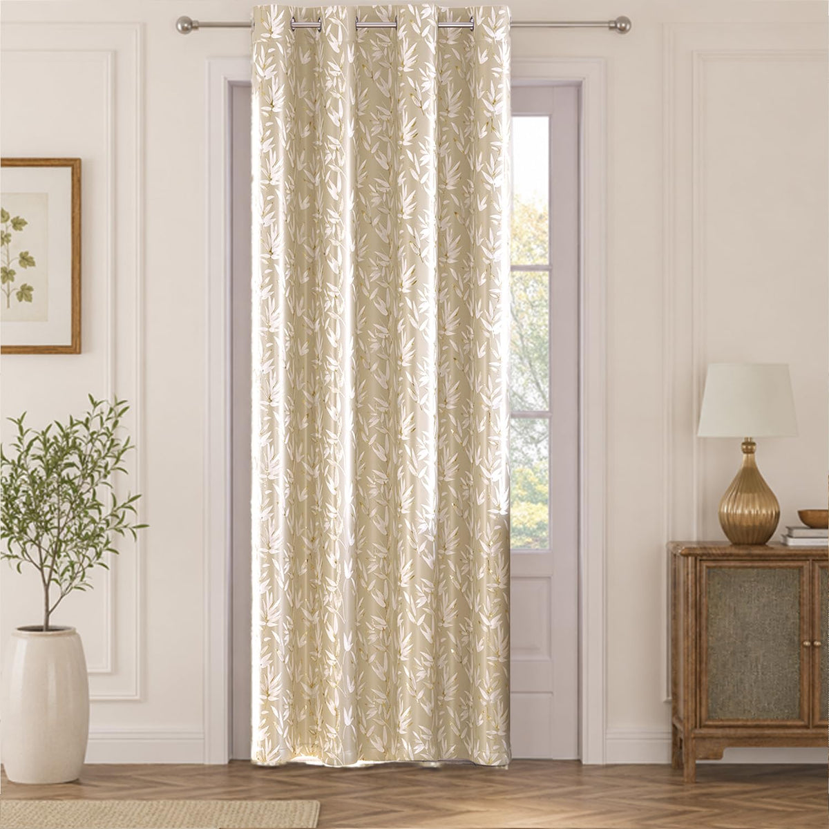 HOKIPO Luxe Foliage Foil Printed Curtains, 7 Feet Long - Cream - image 2