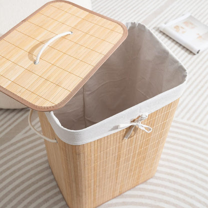 Eco-Friendly Foldable Bamboo Laundry Basket Hamper with Lid, Large - 81 Liter, Light Brown