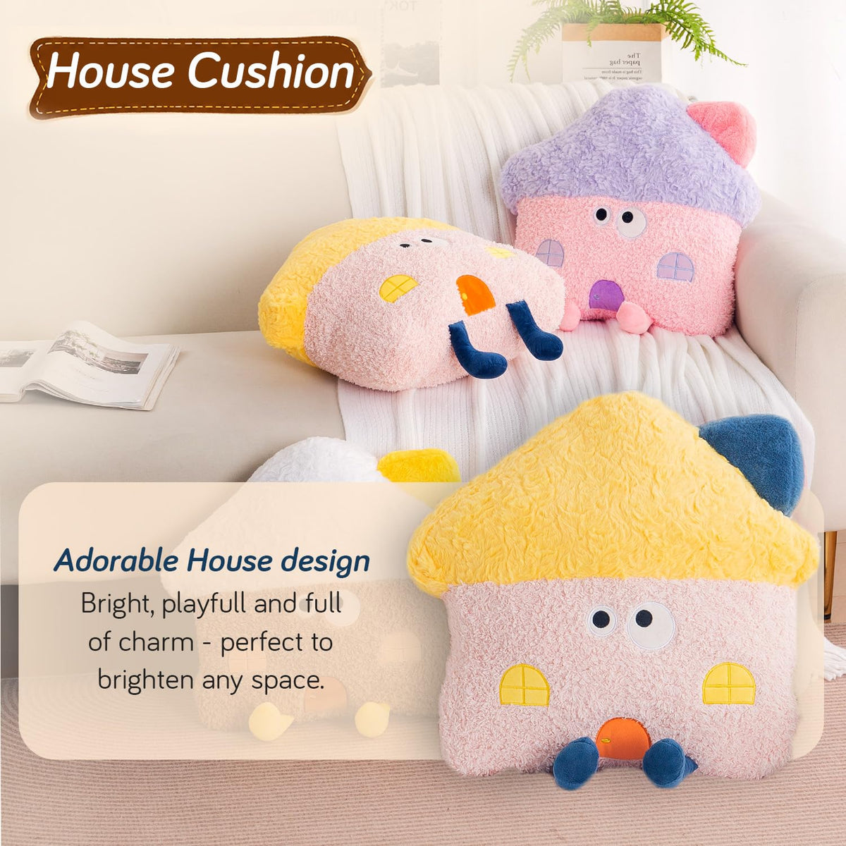 HOKIPO Mushroom House Shaped Cushion, 46 cm, Light Pink