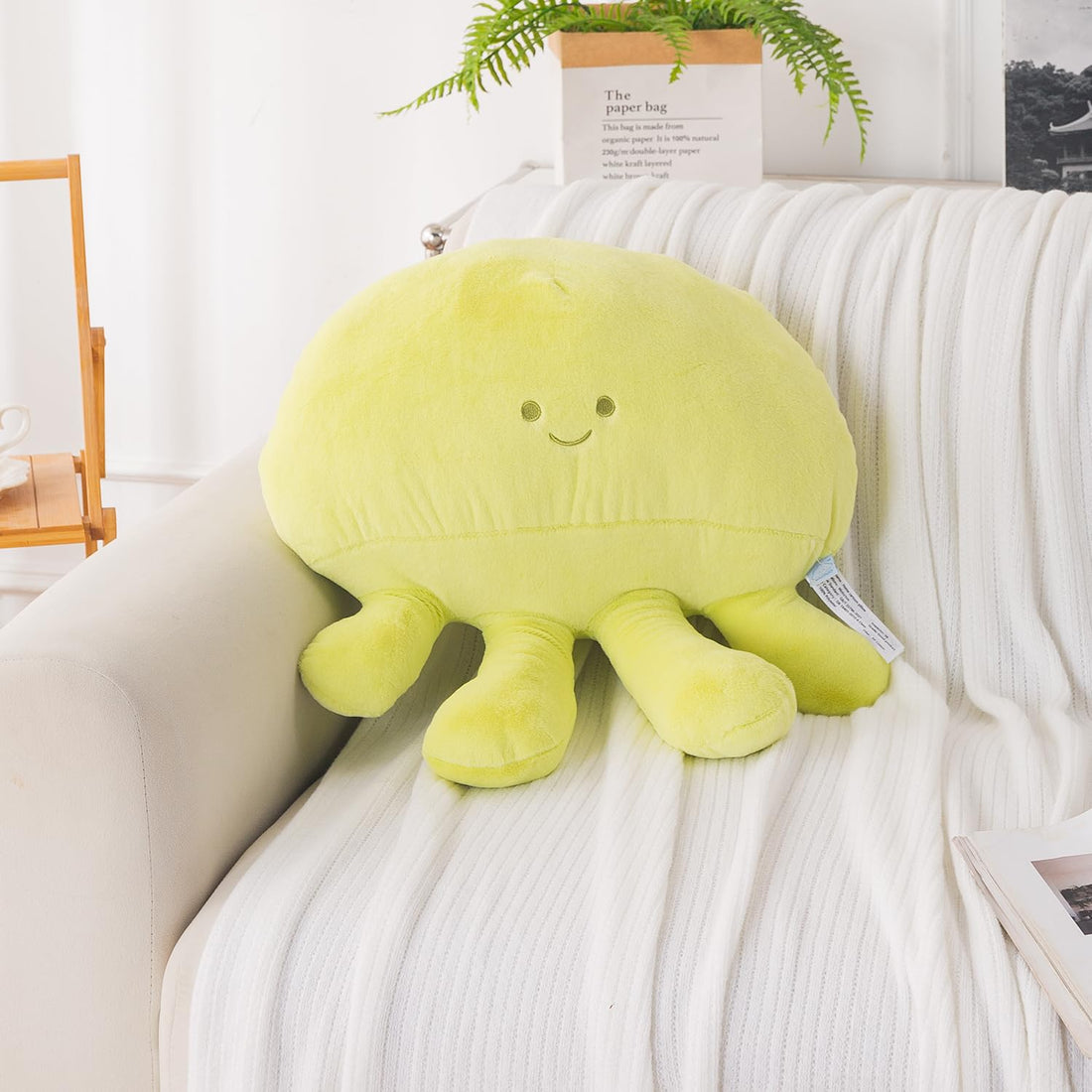 HOKIPO Octopus Shaped Cushion for Kids Room & Nursery, 51x39 cm, Green