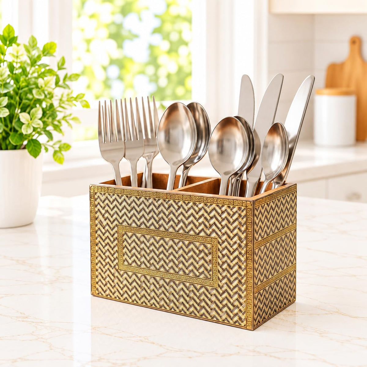 HOKIPO Cutlery Holder for Dining Table, Engineered Wood, Gulabi Mayurvan - image 12