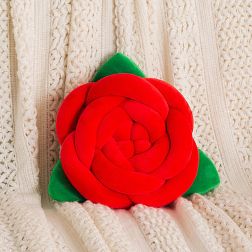 HOKIPO Rose Flower Shaped Cushion for Sofa & Bed, 22 cm, Red