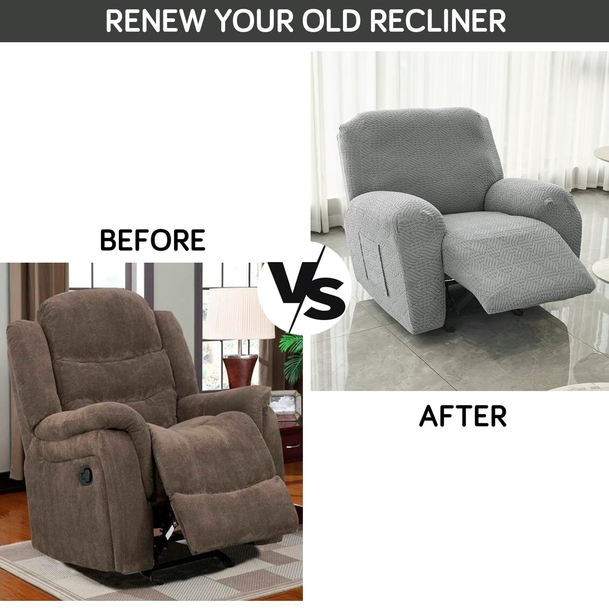 Premium 170 GSM Jacquard Fully Covered Recliner Sofa Cover for 1/2/3 Seaters, Light Grey
