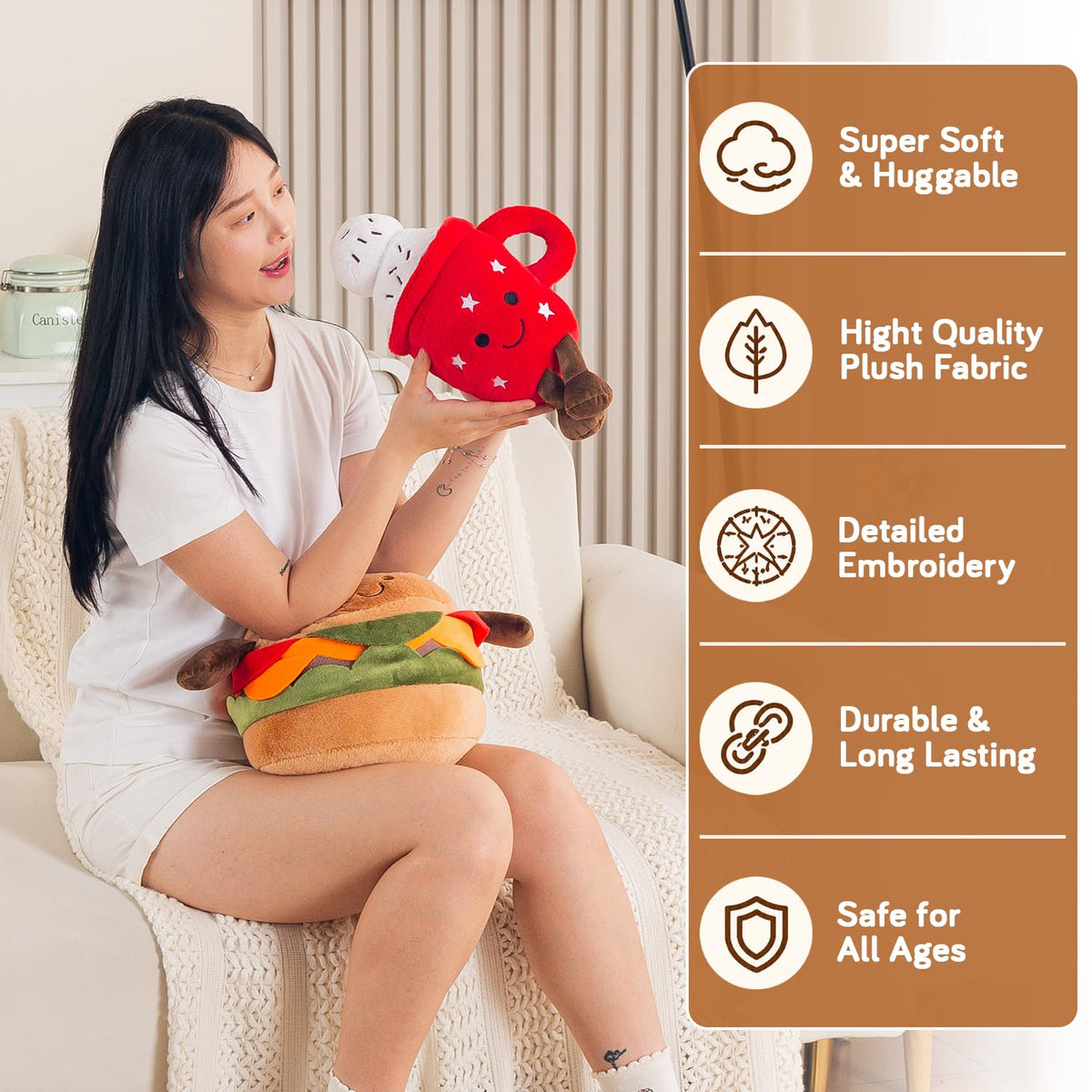 HOKIPO Coffee Mug Shaped Cushion for Kids Room & Cafe Decor, 35 cm