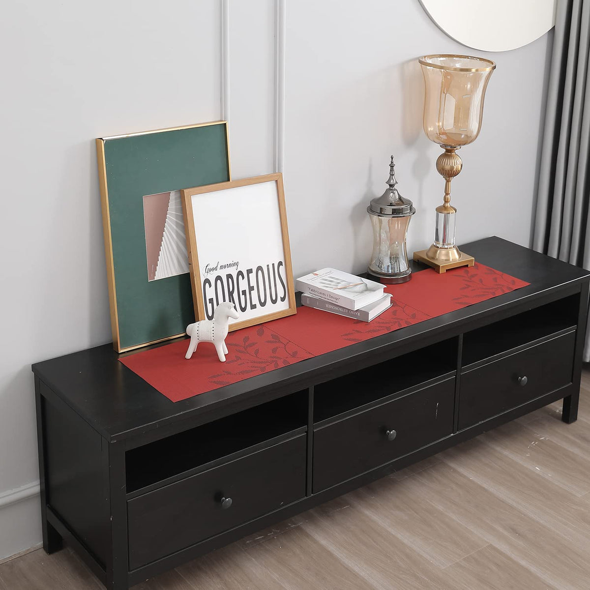 Buy Red Leaves Colour PVC Runner for Side Tables | HOKIPO