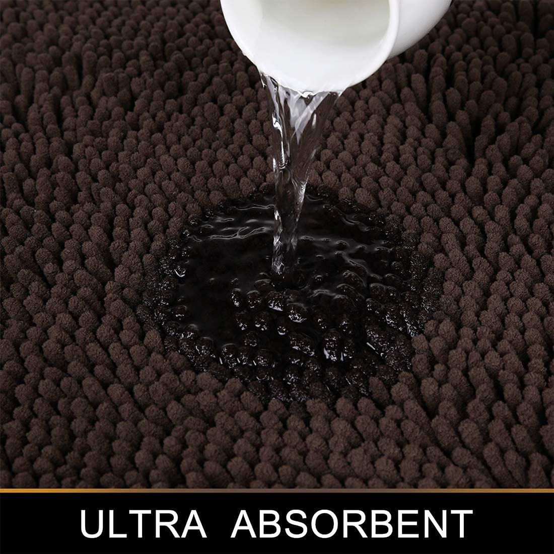 Chenille Luxury Bath Rug, Extra Soft And Absorbent Large Bathroom, Brown