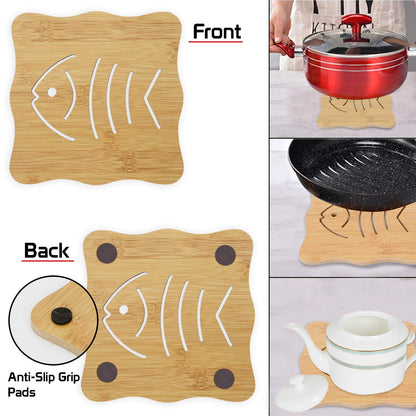 HOKIPO Eco-Friendly Bamboo Coasters for Dining Table Heat Pad for Kitchen - Pack of 2/4/6