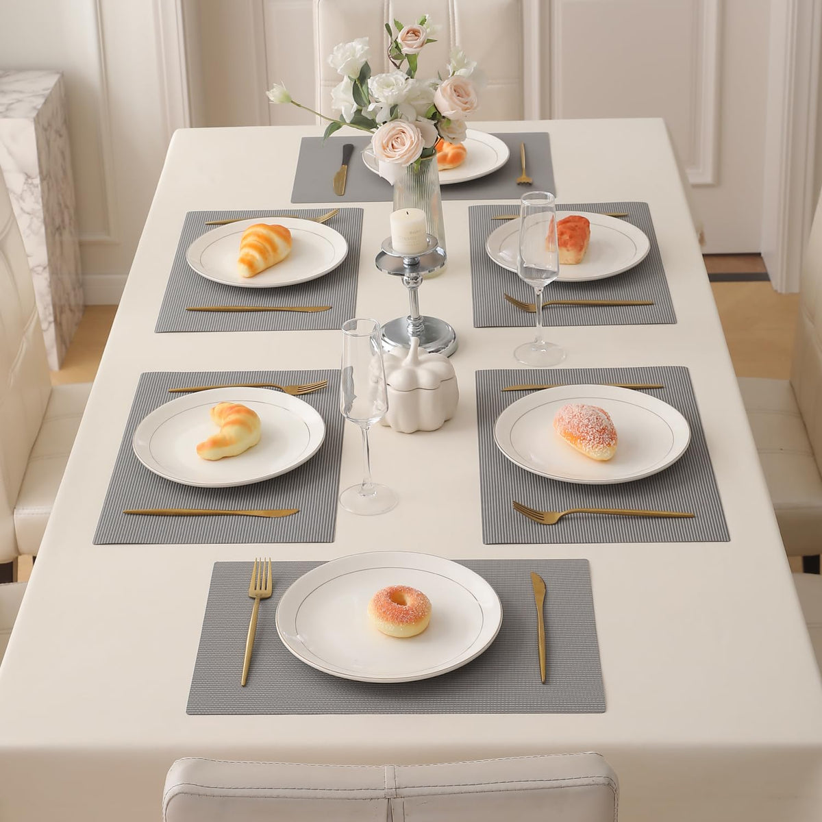 Buy fossil grey pp waterproof dining table mats set of 6