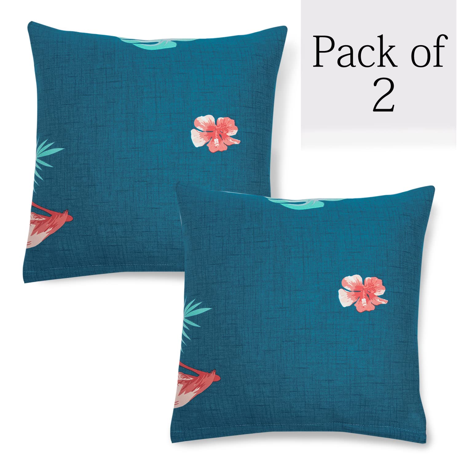 Teal Feather Floral Printed 16 by 16 zippered square sofa pillow covers Set of 2