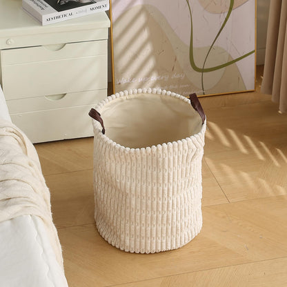 Folding Laundry Bag for Clothes Hamper Collapsible Storage Basket, Cream