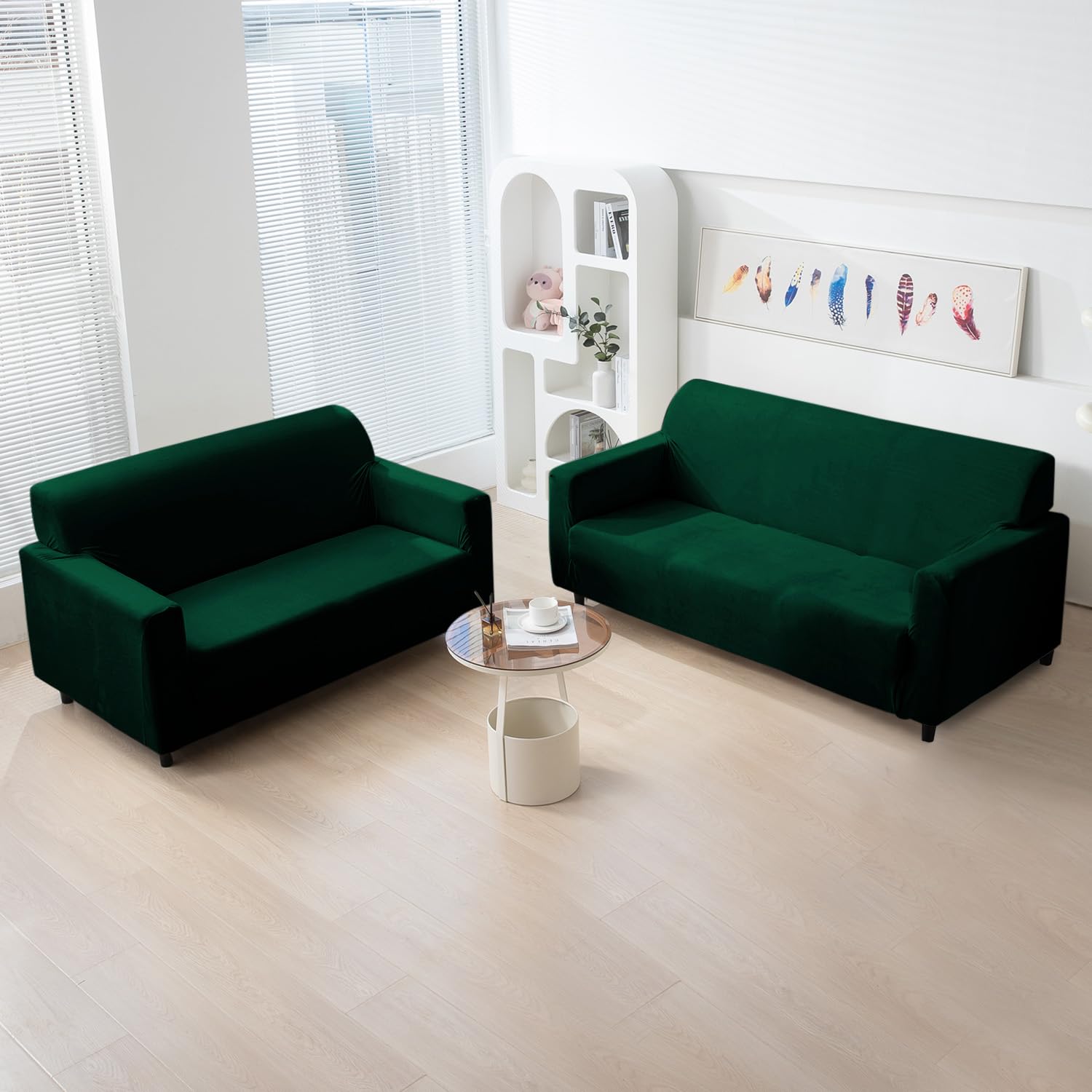 Hunter Green premium elastic stretchable velvet sofa cover​ for  3 2 seater​ sofa