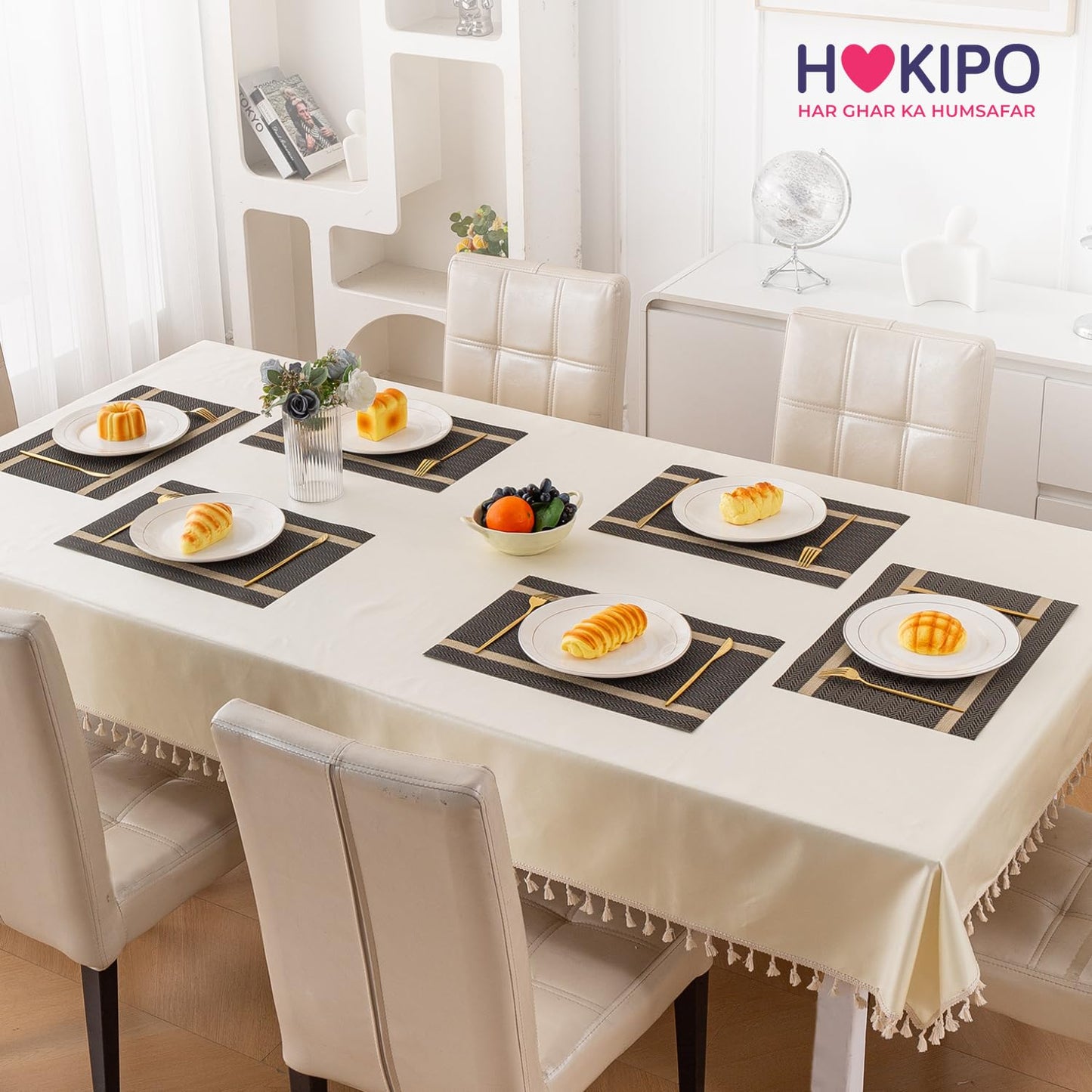 Chevron Stripes PVC Mats for Dining Table - Ebony Black