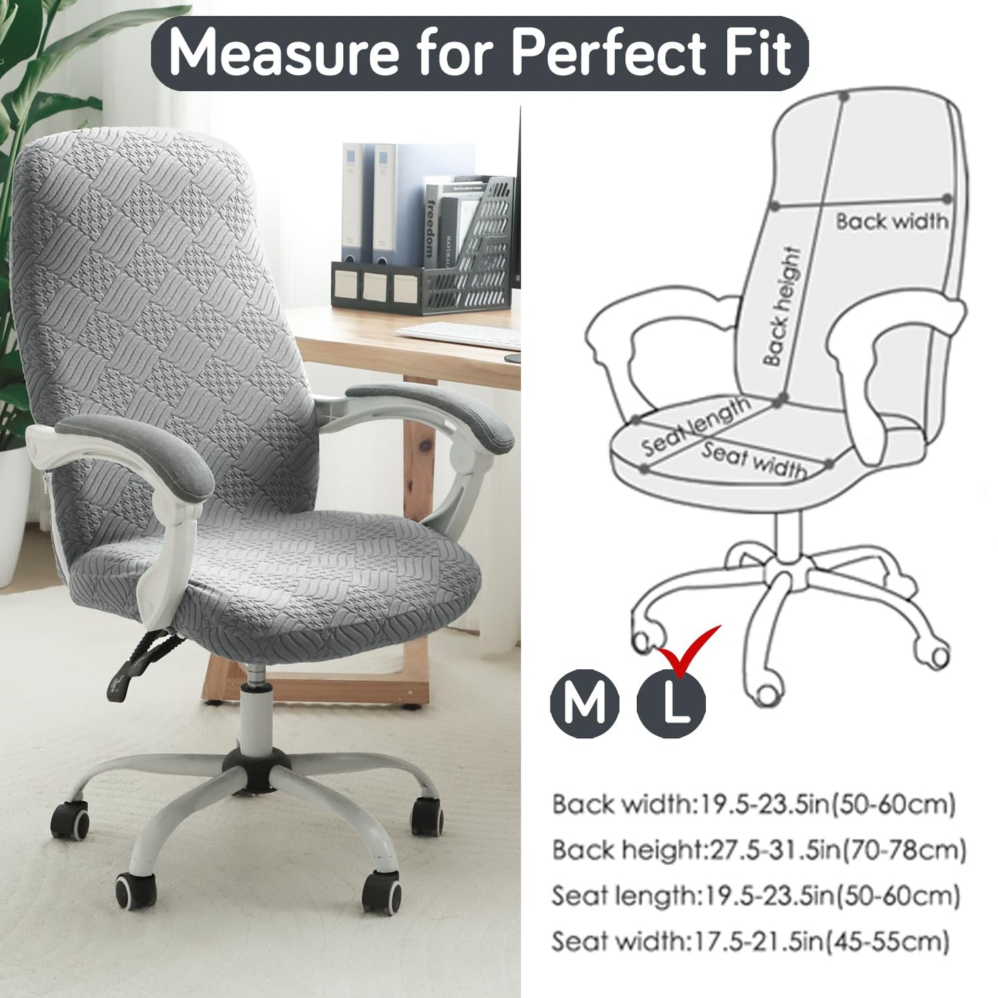 170GSM Stretchable Jacquard Office Chair Cover, Light Grey