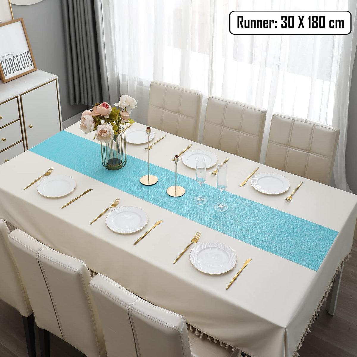 Buy Blue Colour PVC Table Runner for 6 Seater (30x180cm) | HOKIPO