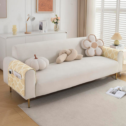 Polyester Printed Quilted Sofa Cover Mats, Ogee Ivory