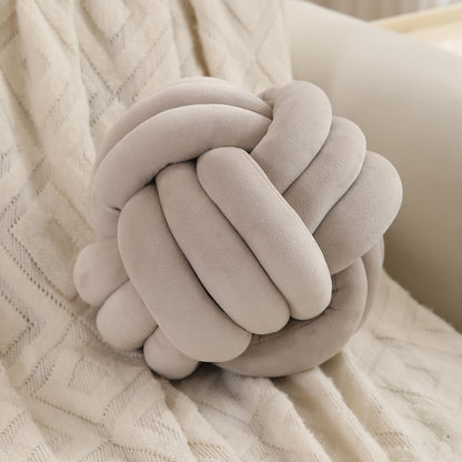 Knot Ball Cushion Pillow Soft Plush Velvet Decorative Throw Pillow - Light Taupe Brown