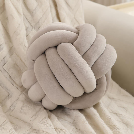 Knot Ball Cushion Pillow Soft Plush Velvet Decorative Throw Pillow - Light Taupe Brown