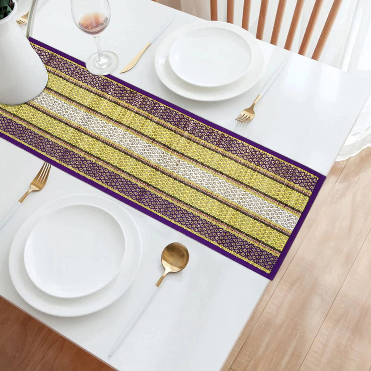 Buy Purple Colour Eco-friendly Heat Resistant Handmade Madurkathi Dining Table Runner - HOKIPO | Har Ghar ka Humsafar