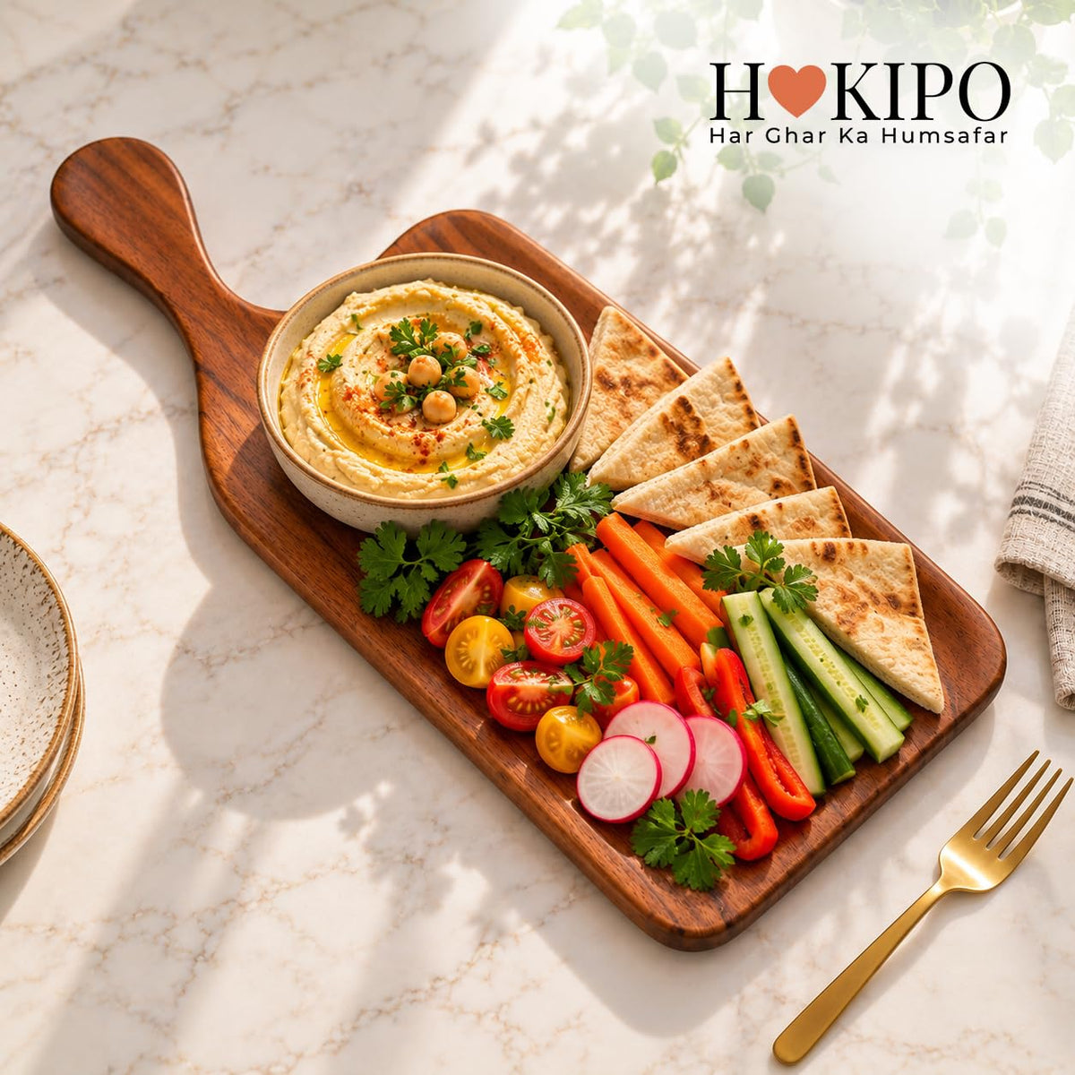 HOKIPO Arbor Acacia Wood Serving Board with Handle, Platter, 42 x 19.5 cm - image 8