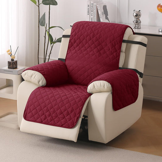 UrbanQuilt Recliner Sofa Slipcover Mat with Dual Belt for 1/2/3 Seater - Maroon