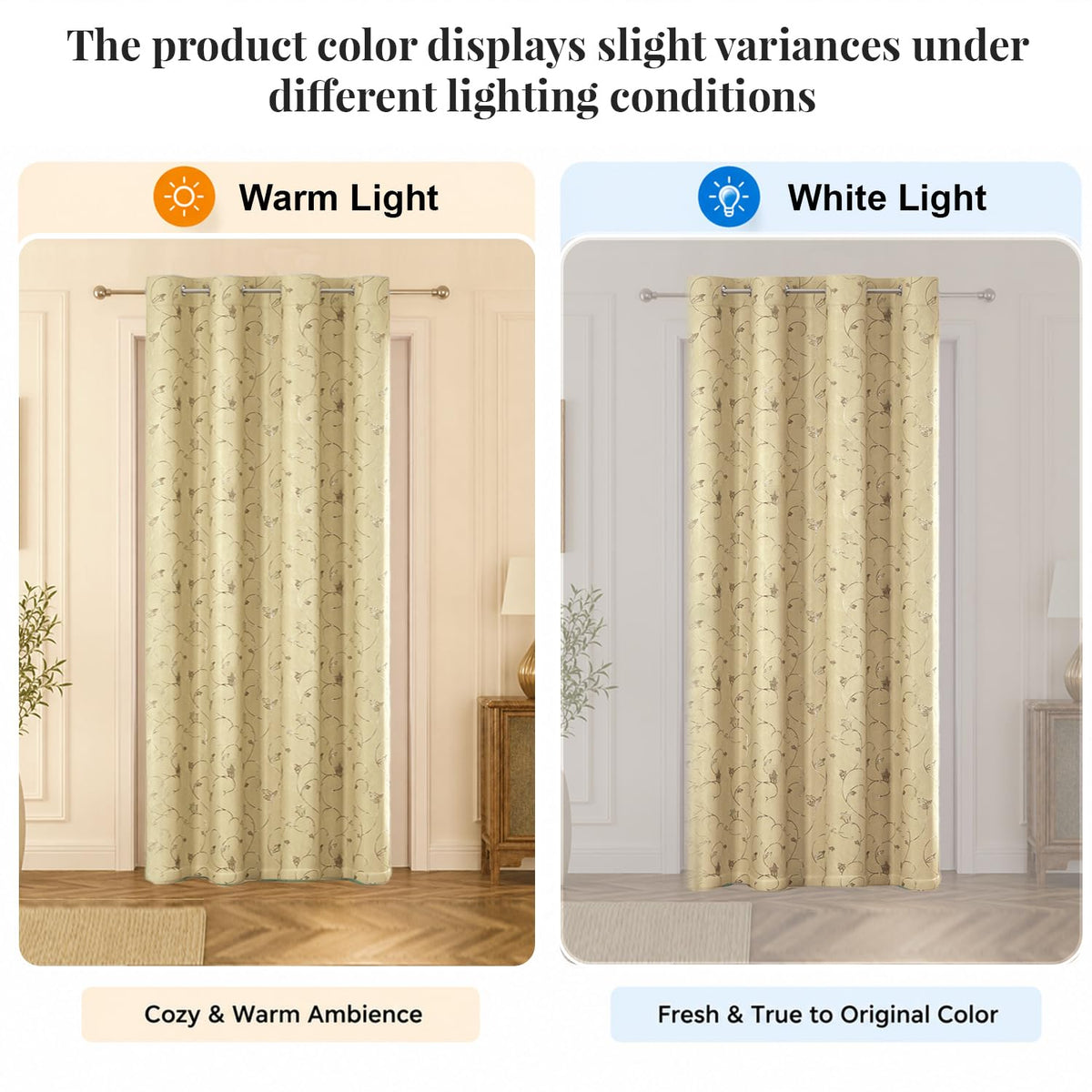 HOKIPO Golden Vine Eyelet Curtains, 7 Feet Long - Almond Beige - image 5