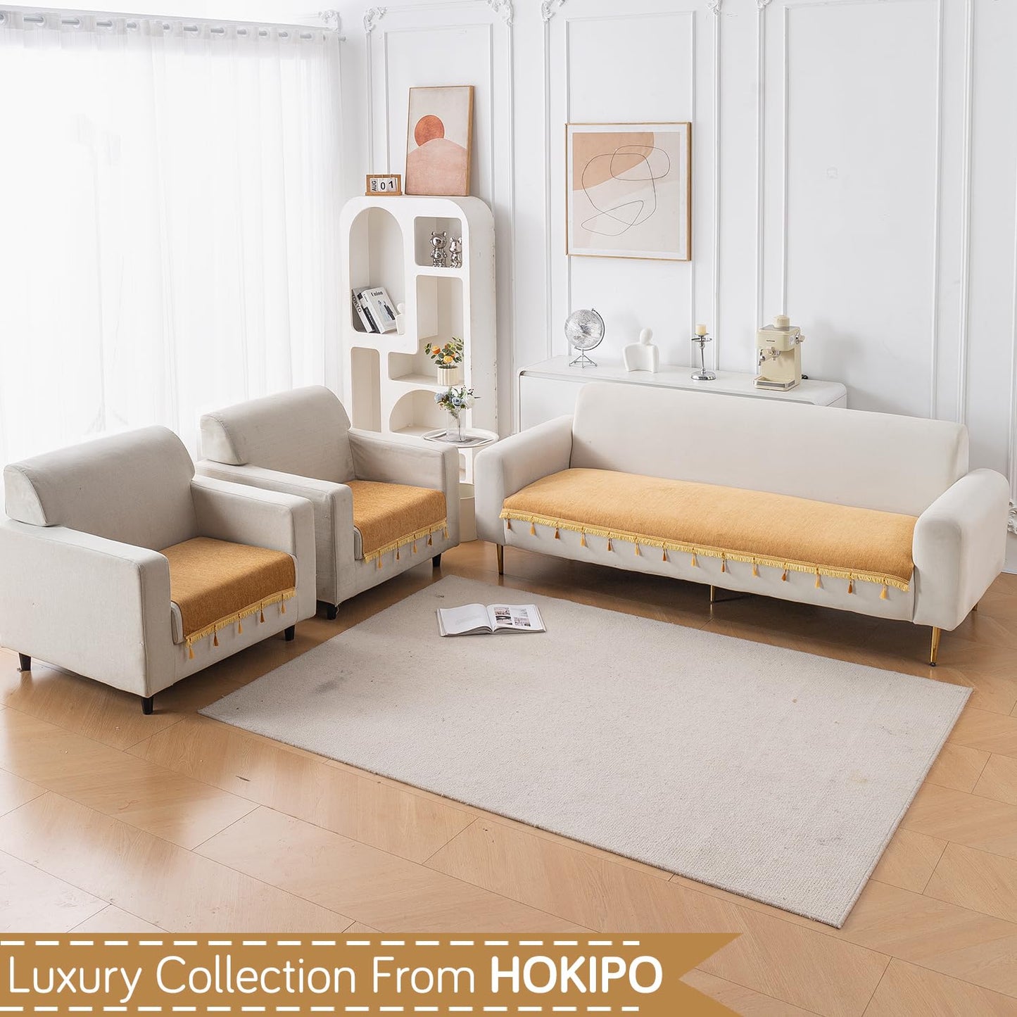 Serenity Tassel Chenille Sofa Cover with Tassel – Sunlit Amber