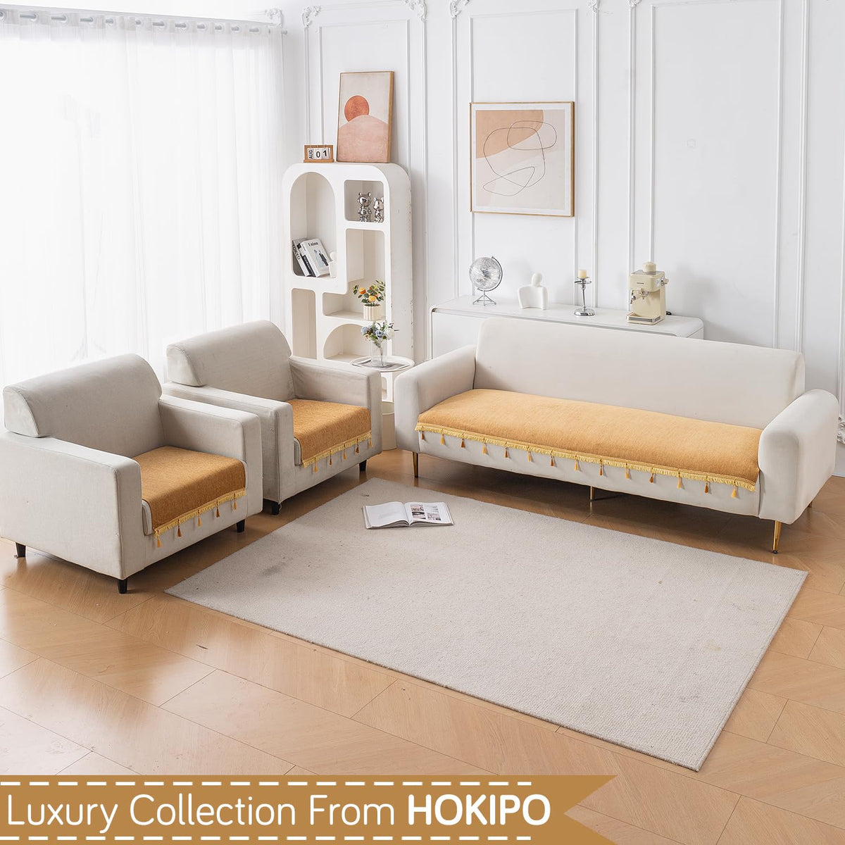 Serenity Tassel Chenille Sofa Cover with Tassel – Sunlit Amber