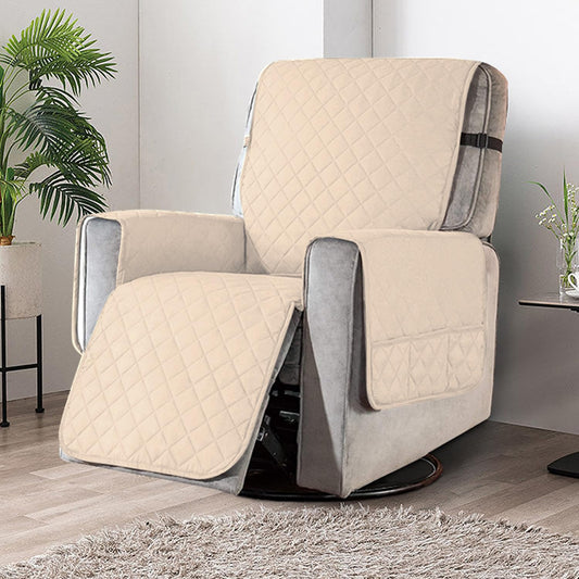 Quilted Recliner Chair Cover With Side Pockets for 1 Seater Sofa, Cream