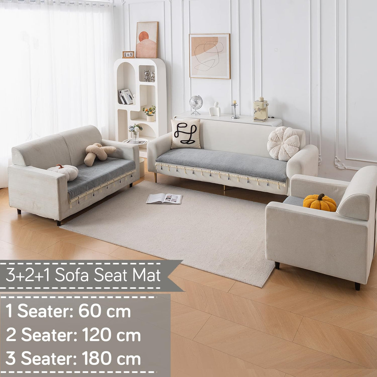 Serenity Tassel Chenille Sofa Cover with Tassel – Glacier Silver