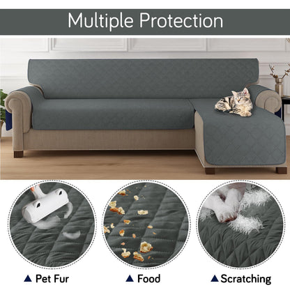 HOKIPO Quilted Reversible One Piece L Shape 4/5/6 Seater Sofa Cover Mat, Dark Grey