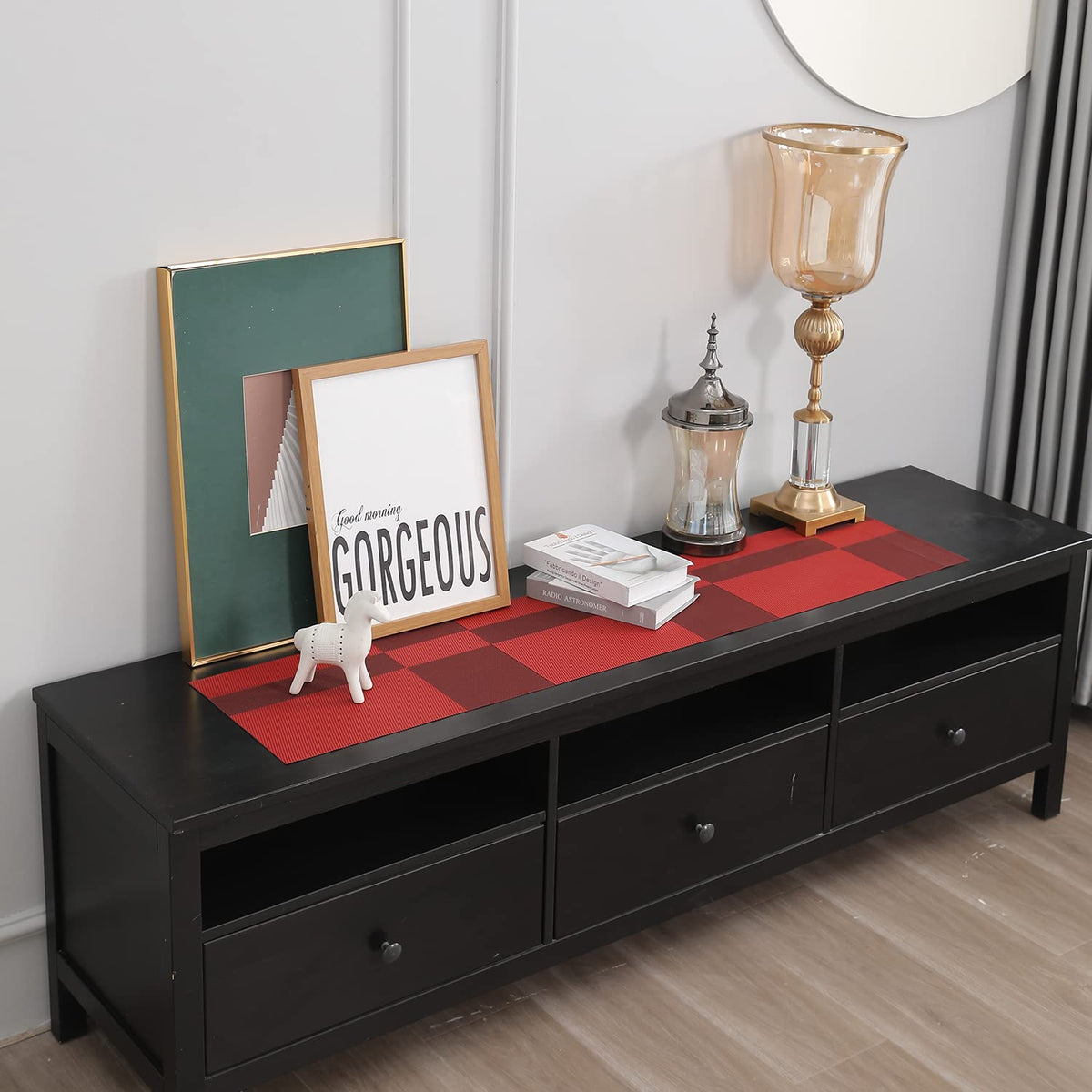 Buy Ruby Red Colour PVC Side Tables Runner | HOKIPO