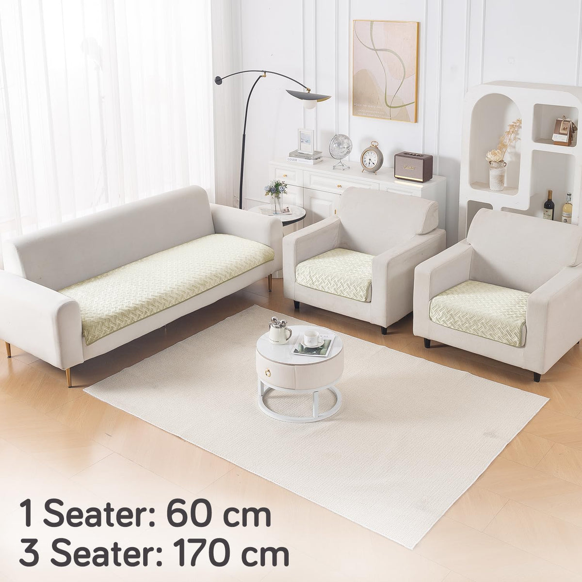 Premium Velvety Quilted Softline 5-Seater Sofa Cover (3+1+1), Butter Cream