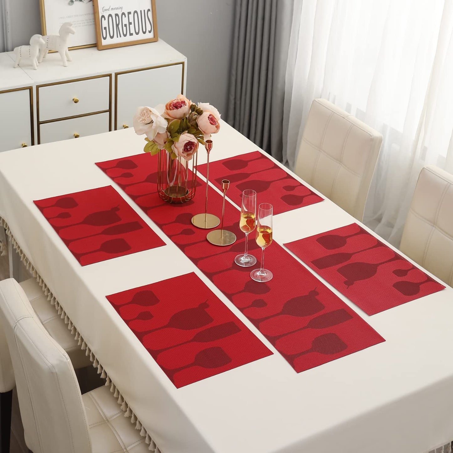 PVC Dining Table Mats, Cherry Red