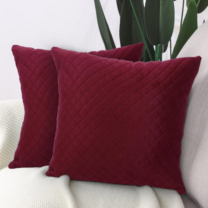 Buy Sangria Red Colour Quilted Velvet Pillow Covers in set of 2