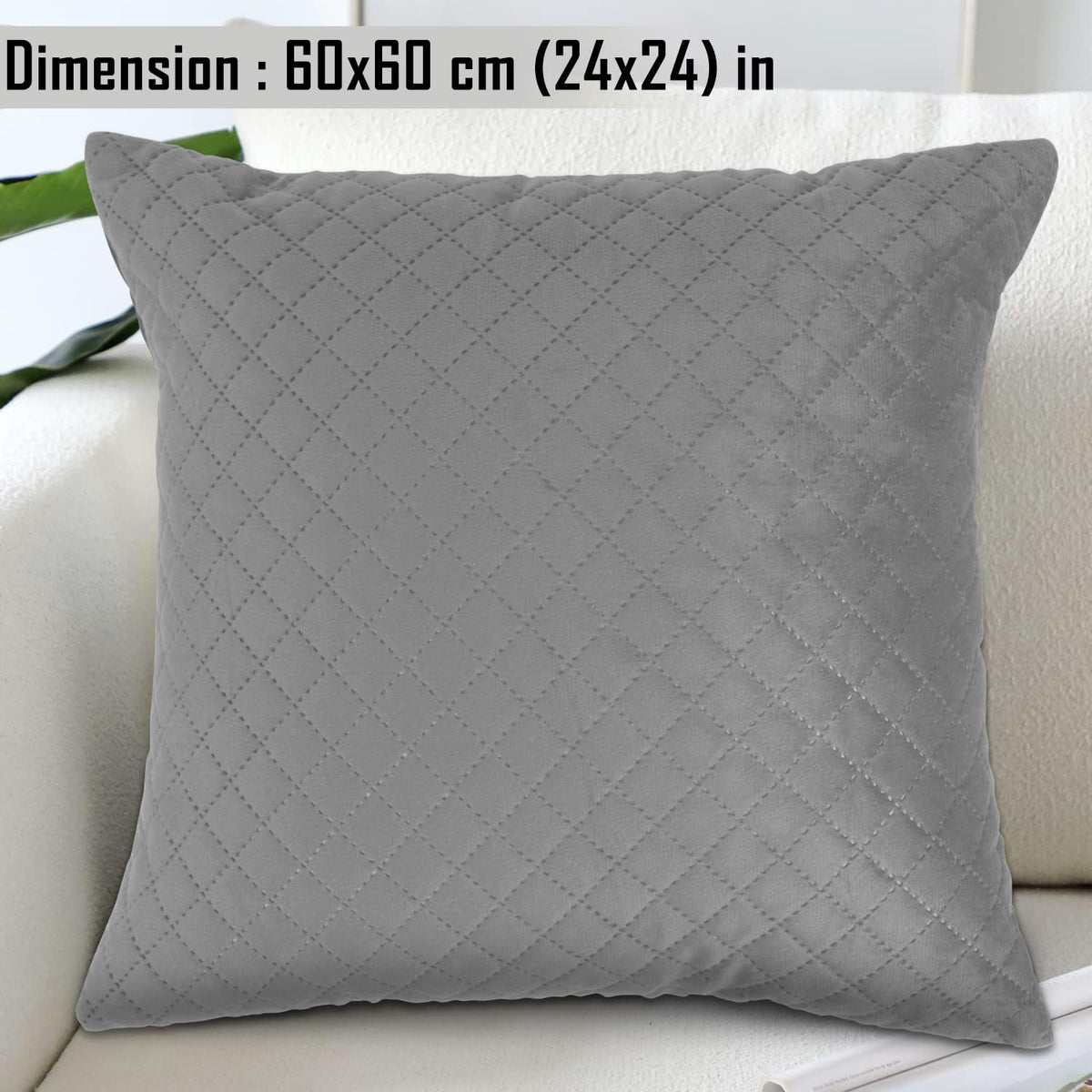 Buy Stylish Fossil Grey Colour Cute Zippered Square Quilted Velvet Cushion Covers